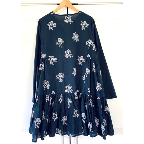 Merlette Dress Caliza A Line Navy Embroidered Long Sleeve Shirtdress Size Small - Picture 2 of 8